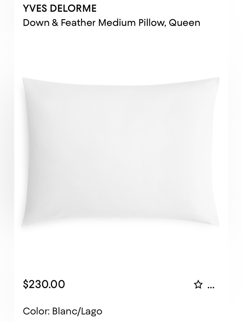 NEW Yves Delorme's Down & Feather pillow Queen size $230 MSRP
